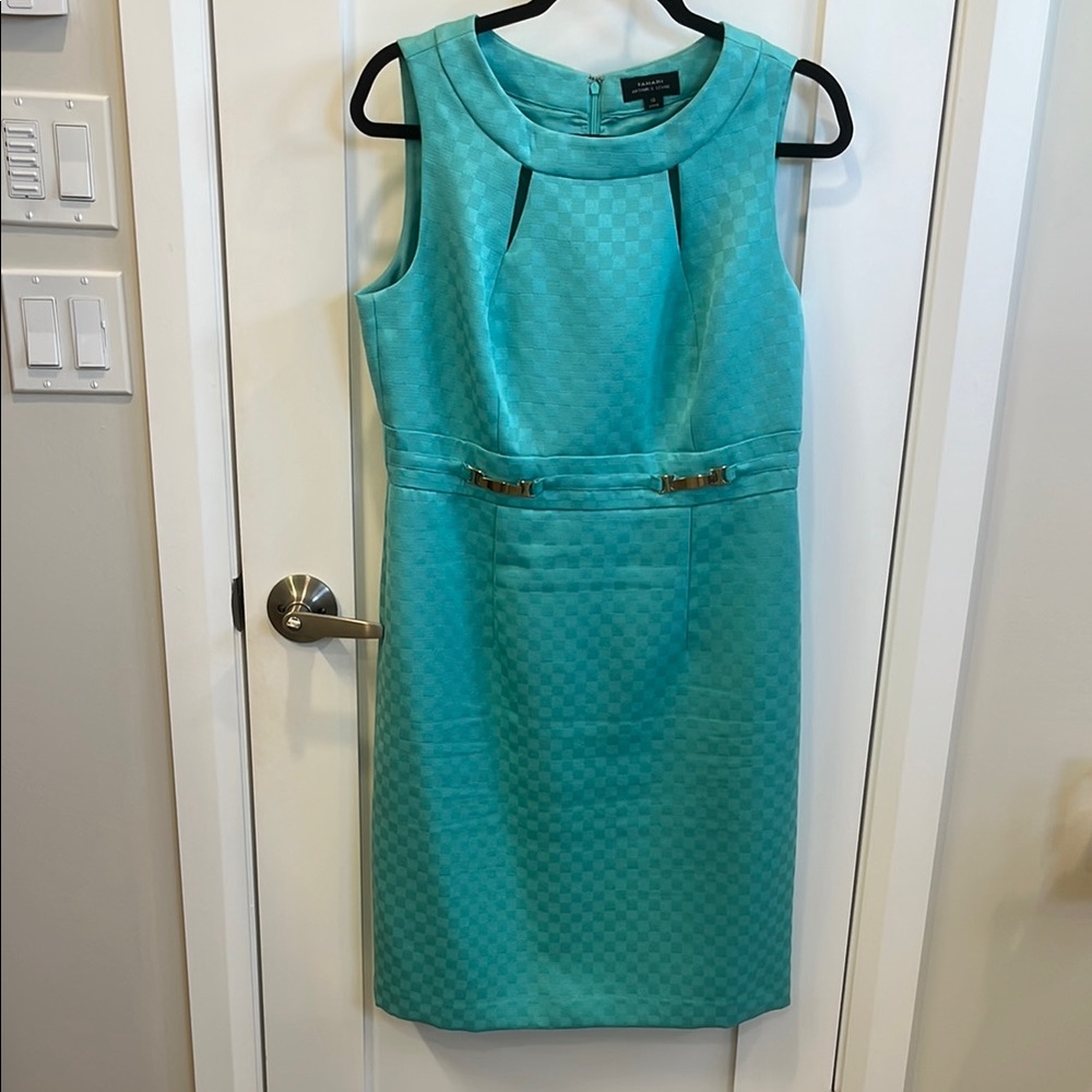 Tahari ASL Blue Sleeveless Sheath Midi Dress